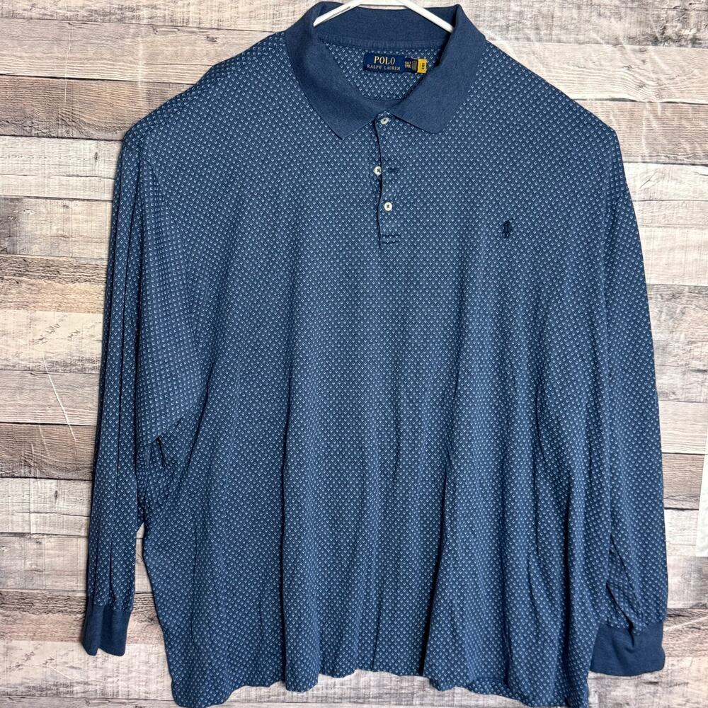 Polo Ralph Lauren Polo Shirt Mens 5XLT Blue Geometric Long Sleeve Pony
